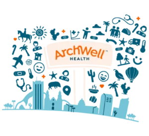 "ArchWell Health" with cartoon graphics of city